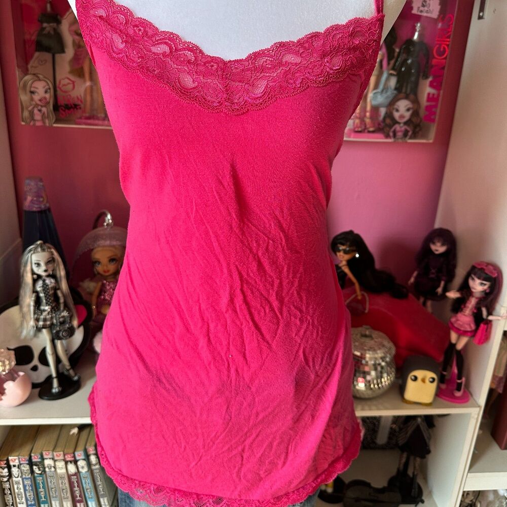 Lane Bryant Hot Pink Lace Trim Cami Top Size 14/16 Barbiecore